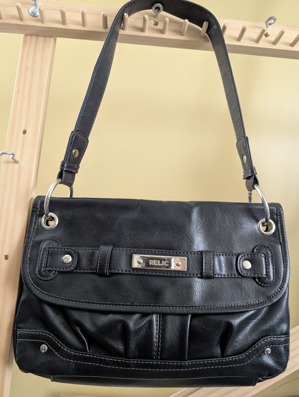 Relic Black Faux Leather Shoulder Hobo with Silver Hardware